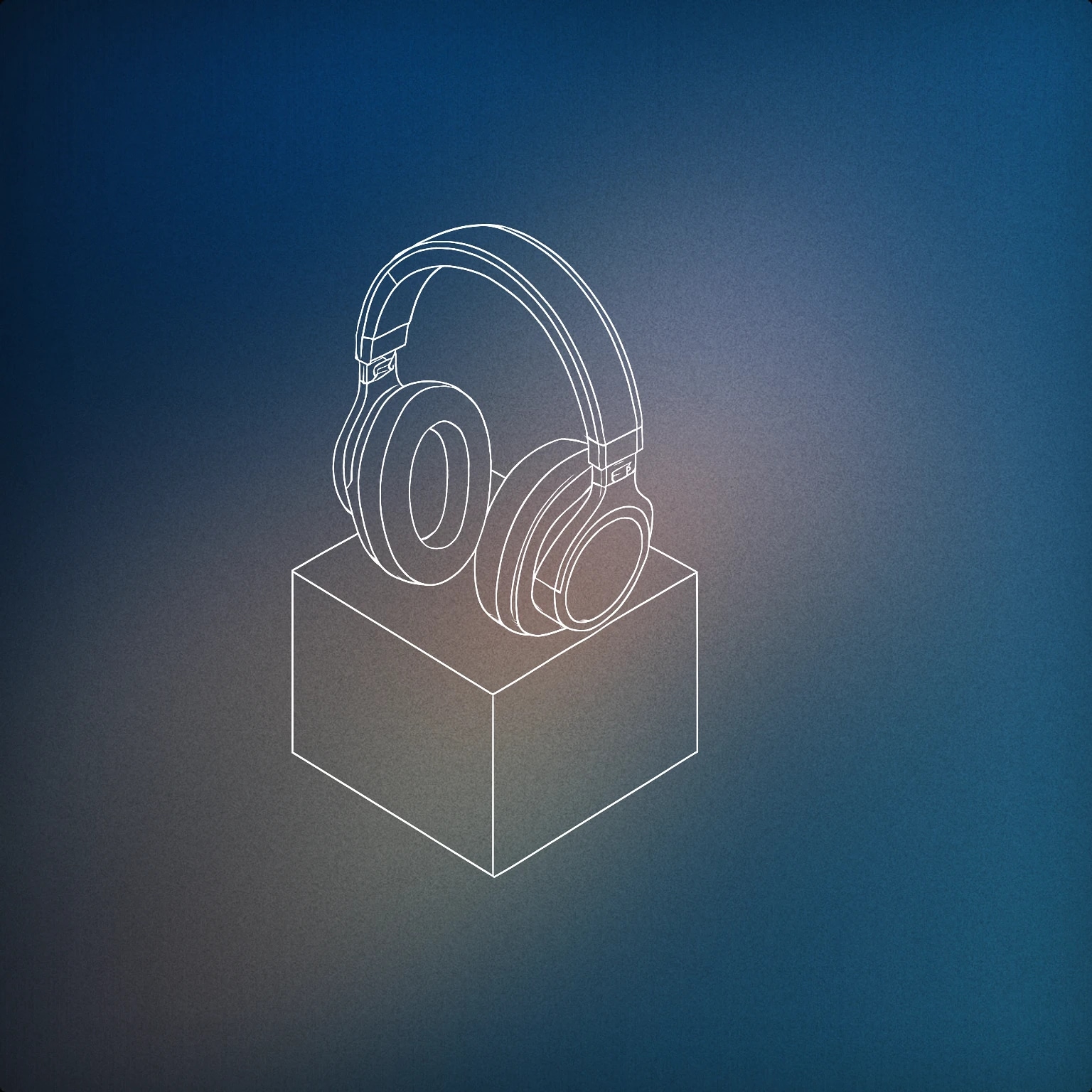 Cover of A closed pair of over-ear headphones resting on a smooth cube for Calm sound effects