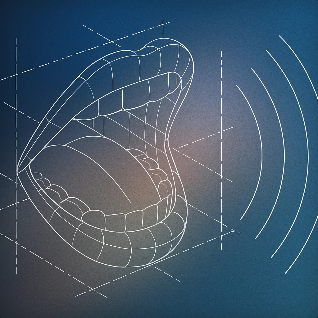 Cover of a stylized open mouth with sound lines emanating outward for People Yelling sound effects