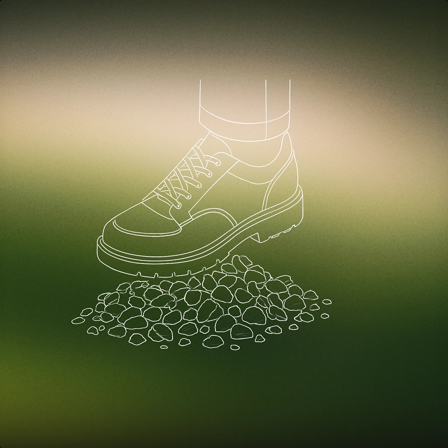 Cover of a single shoe stepping on a pile of gravel for Foley sound effects