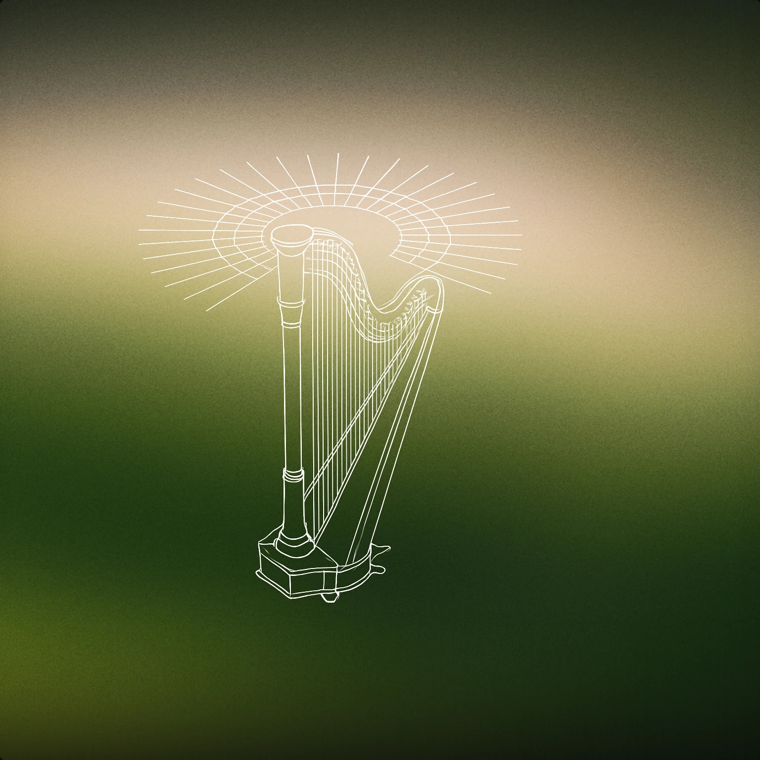 Cover of a harp with stylized, radiating sound lines forming a halo above it for Heaven sound effects