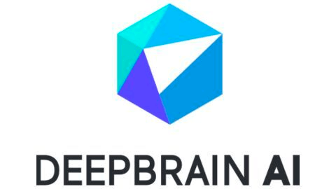 A geometric hexagon with shades of blue and purple, with the text "DEEPBRAIN AI" below.