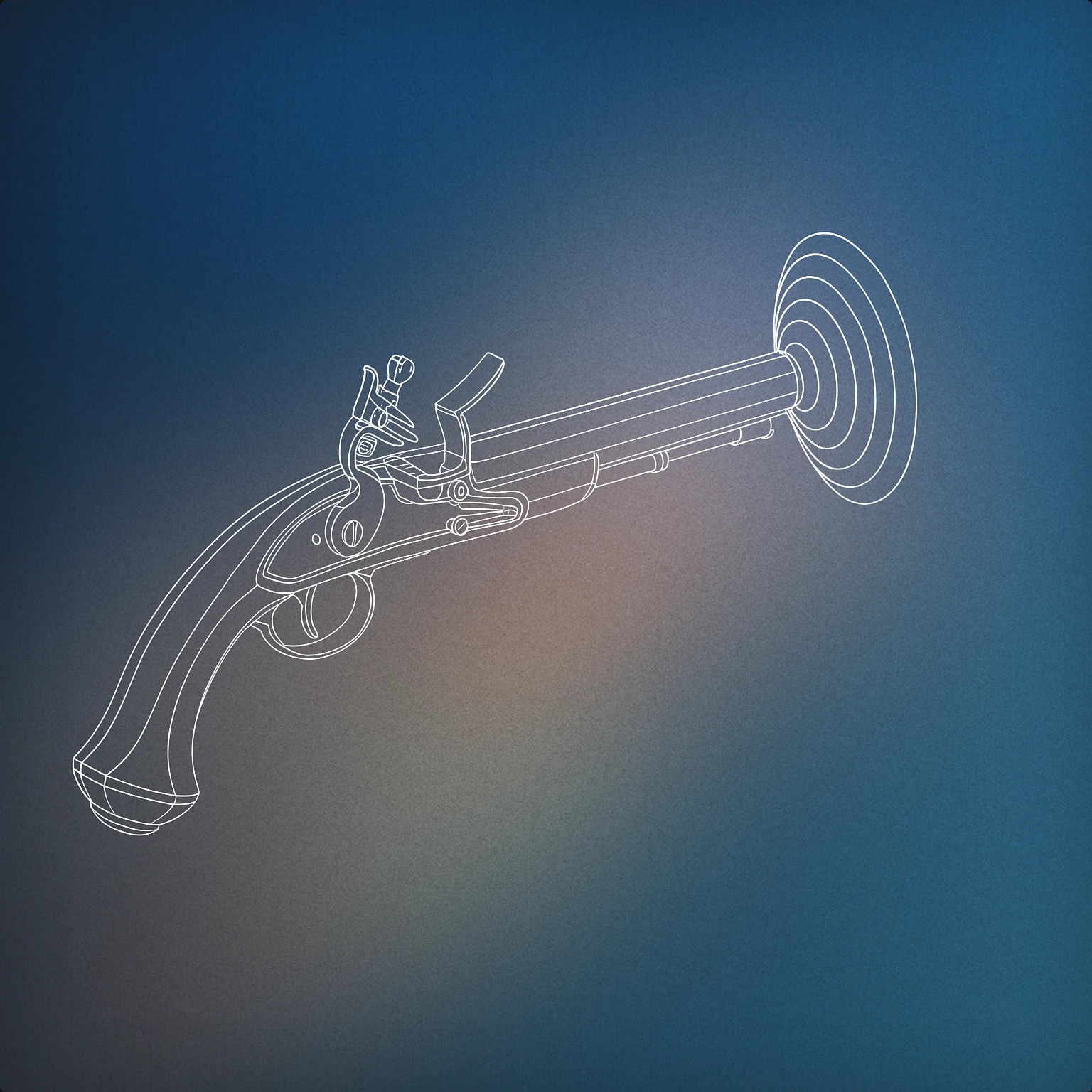 Cover of flintlock pistol with a stylized soundwave emerging from the barrel for Antique Guns sound effects