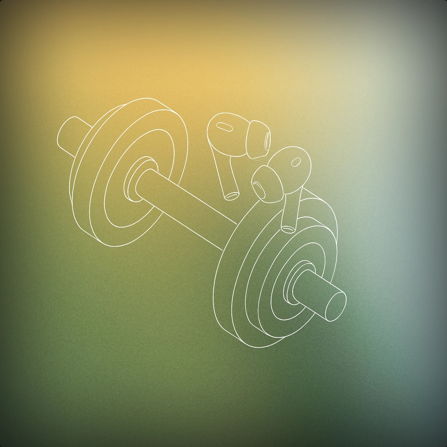 Cover of a pair of wireless earbuds resting on a gym dumbbell for Gym sound effects
