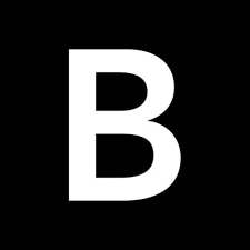 A white letter "B" on a black background.