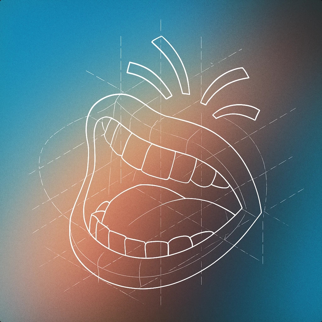 Cover of a stylized open mouth with curved lines above it to suggest laughter for Giggling sound effects