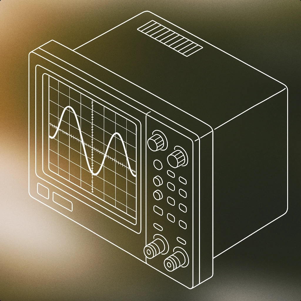 Cover of oscilloscope displaying a single, smooth sine wave on its screen for Wave sound effects