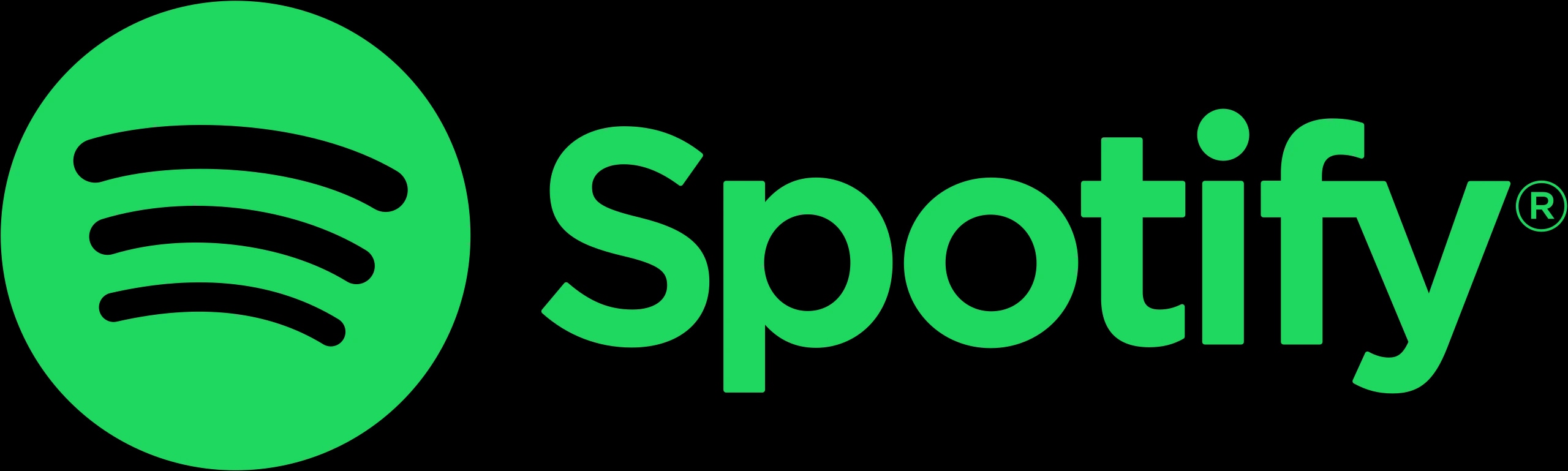 Spotify logo with green circle and black sound waves, and the word "Spotify" in green text.