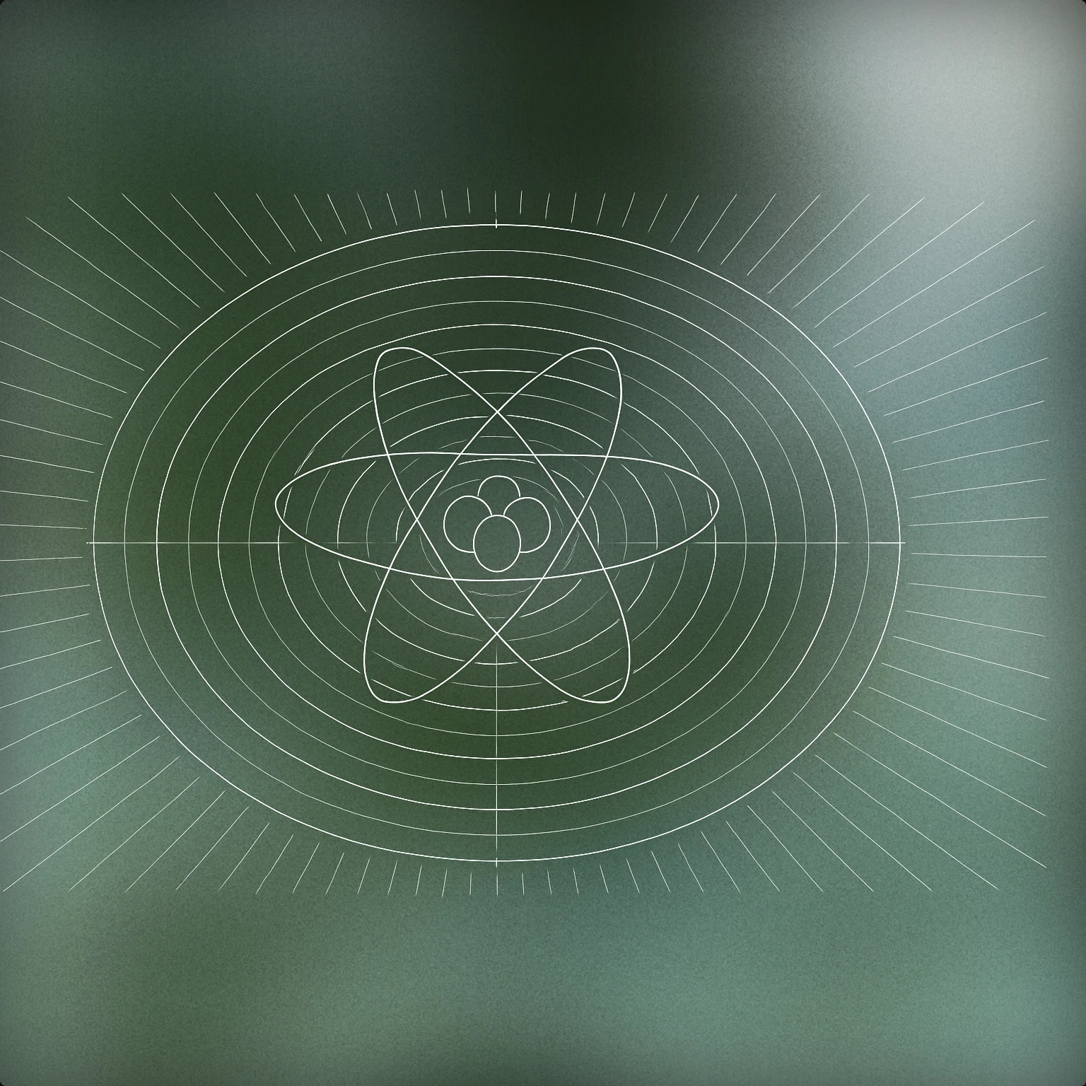 Cover of A stylized atomic nucleus with concentric rings emitting regular radial sound waves for Nuclear sound effects