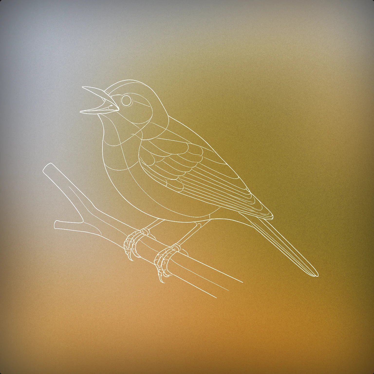 Cover of a perched songbird with an open beak on a simple tree branch for Birds Chirping sound effects