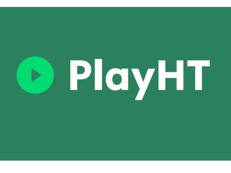 PlayHT logo with a green play button icon and the text "PlayHT" on a green background.