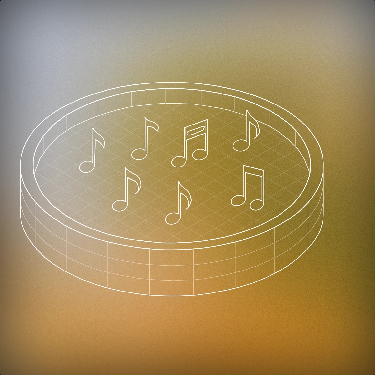 Cover of A large, circular pool with floating musical notes on its surface for Pool sound effects