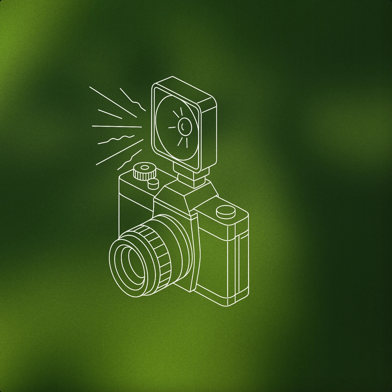 Cover of camera with a prominent flashbulb emitting stylized light rays for Photo Flash sound effects