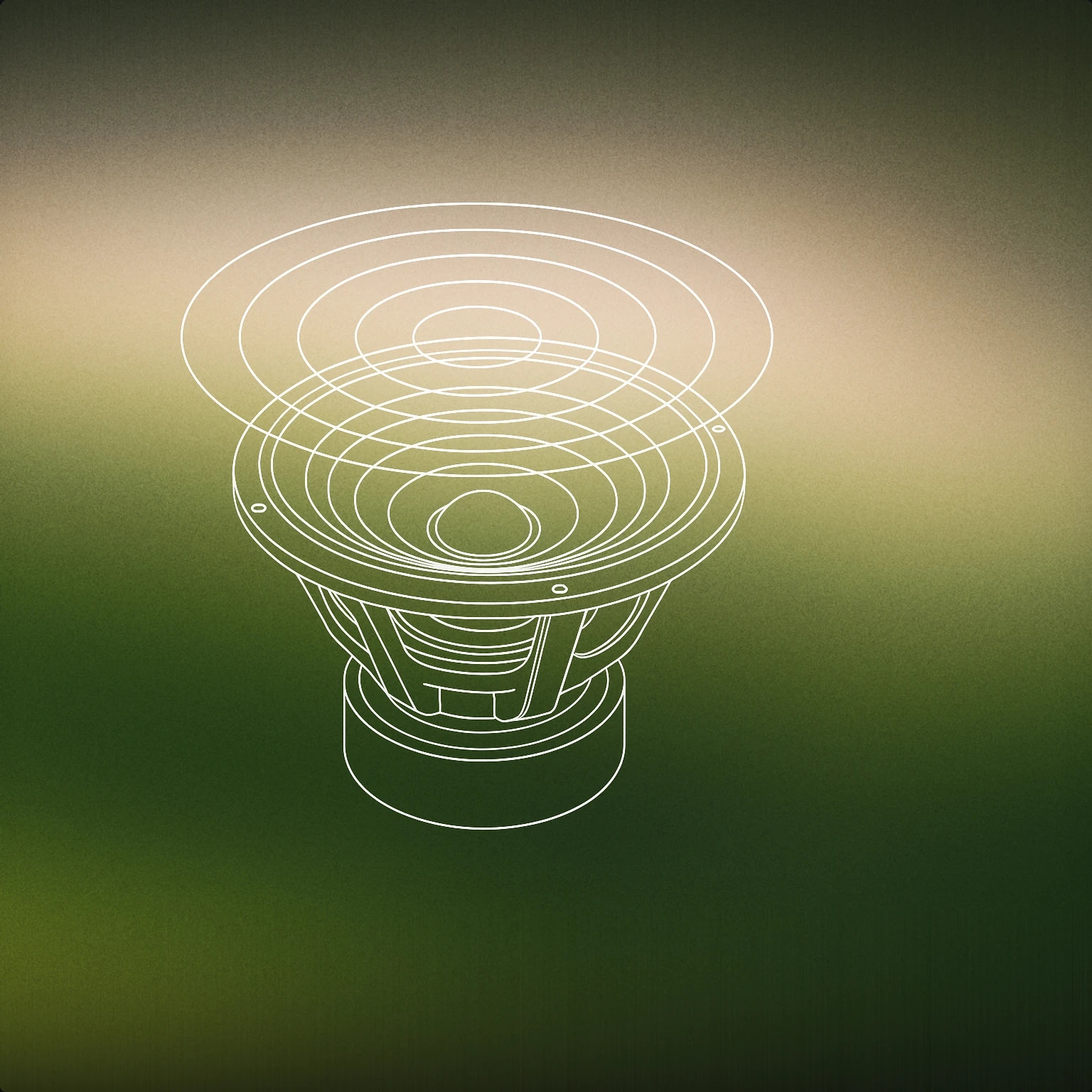 Cover of subwoofer cone in mid-vibration, with concentric ripple lines emanating from its center for Rumble sound effects