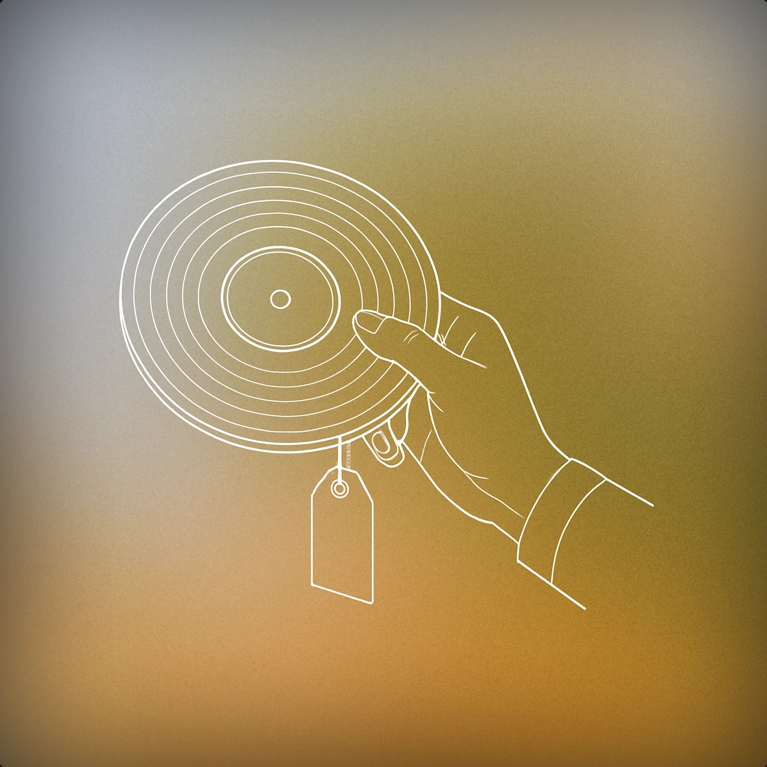 Cover of a hand holding a vinyl record with a price tag attached for Buy sound effects