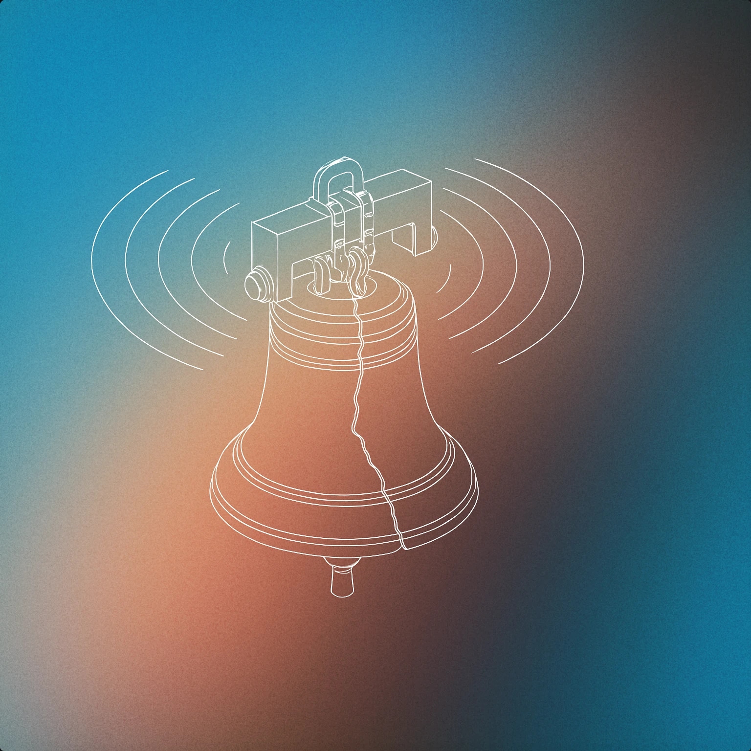 Cover of a large, cracked bell suspended in mid-air with visible vibration lines radiating outward for Dramatic Boom sound effects
