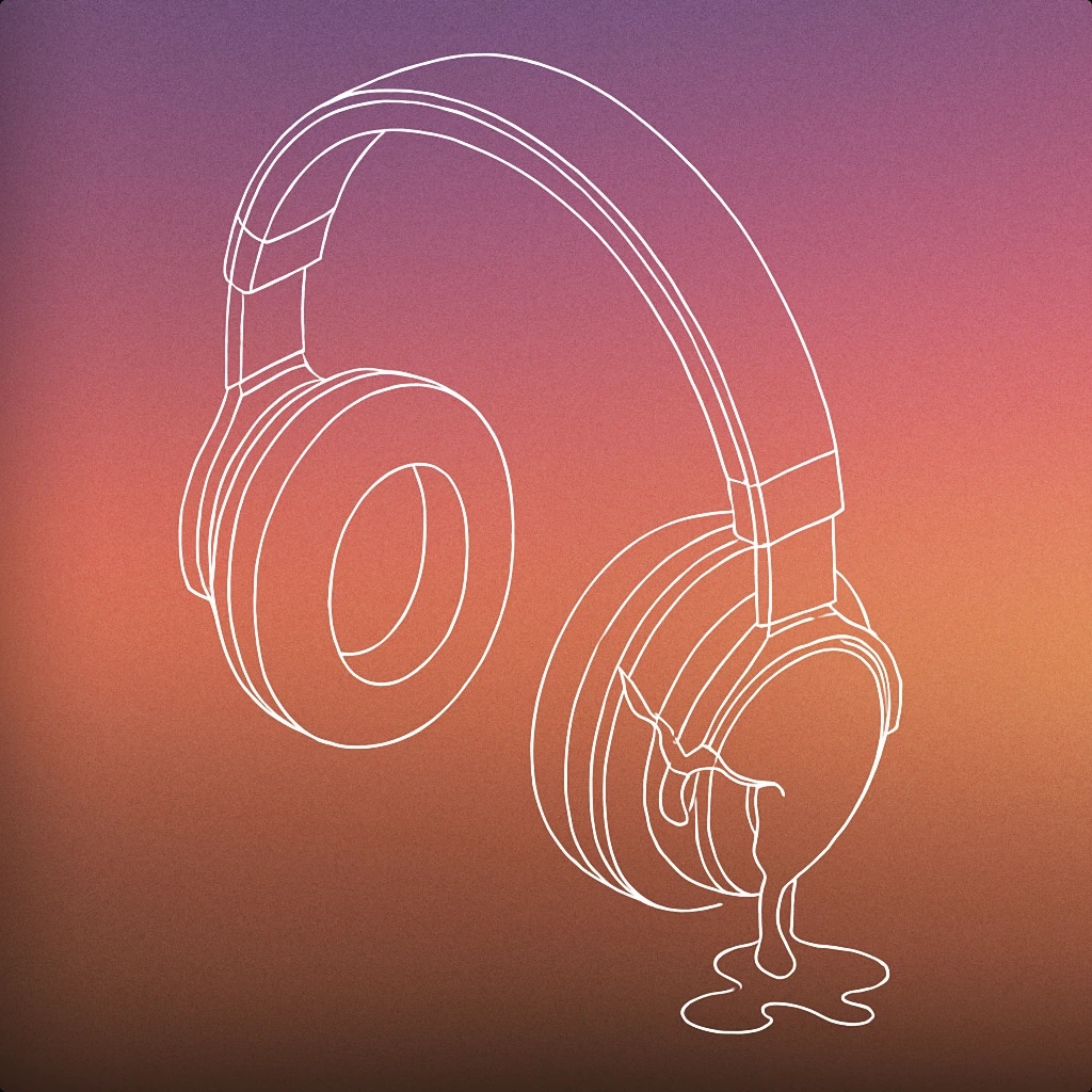 Cover of a pair of headphones with one earcup visibly cracked and leaking a viscous liquid for Ew sound effects