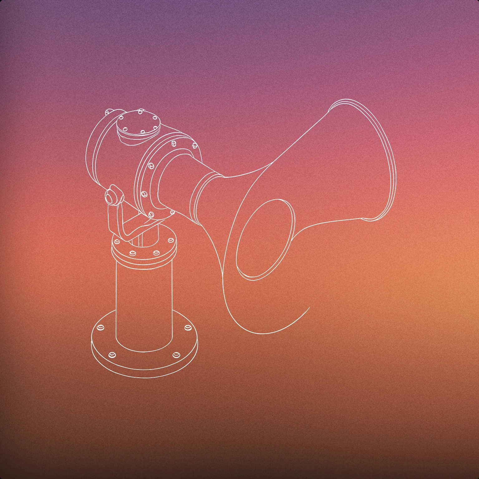 Cover of large maritime foghorn mounted on a sturdy cylindrical base, with a prominent horn facing outward for Foghorn sound effects