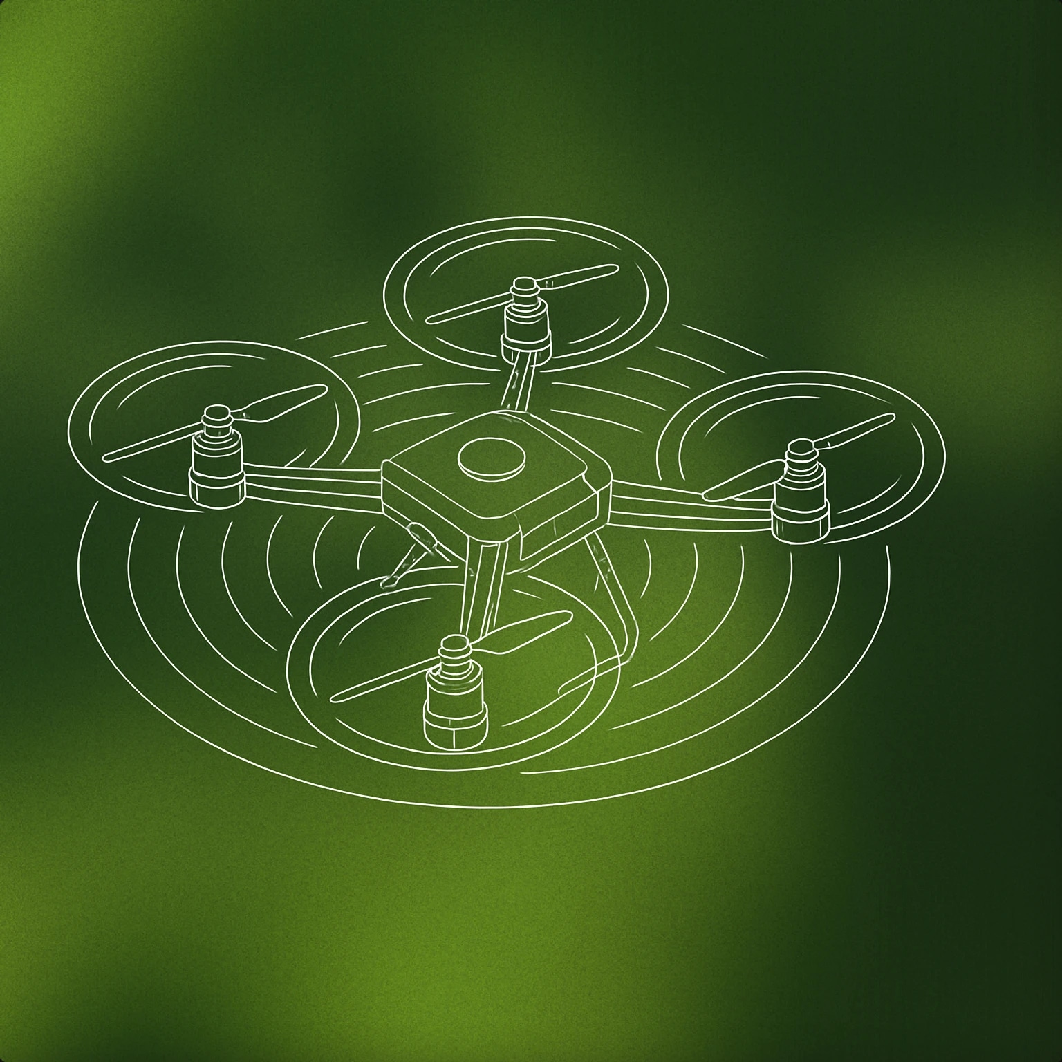 Cover of A hovering quadcopter with stylized, concentric vibration lines radiating from its body for Drone sound effects