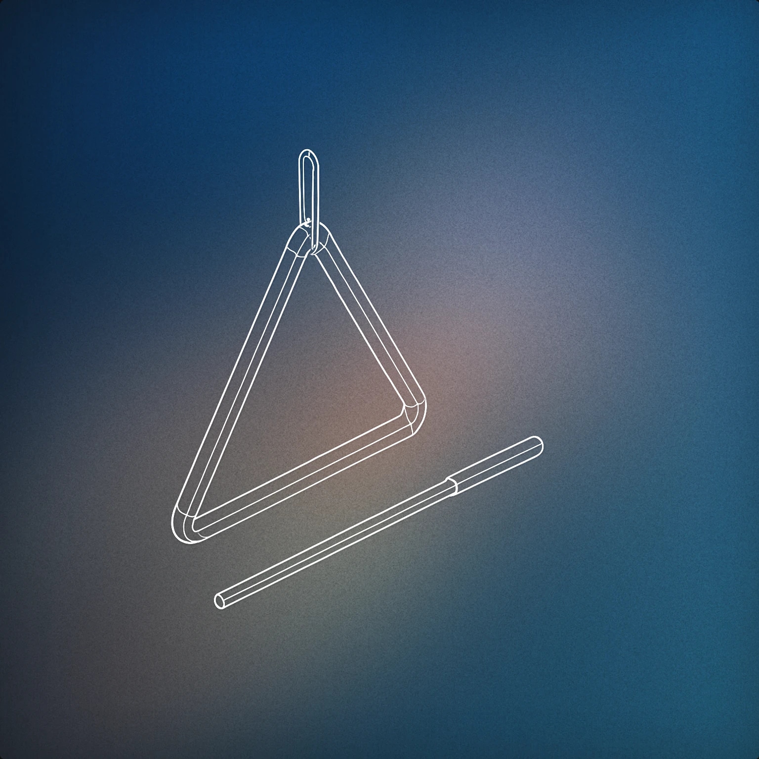 Cover of a single, suspended triangle percussion instrument with a thin striker resting nearby for Ting sound effects