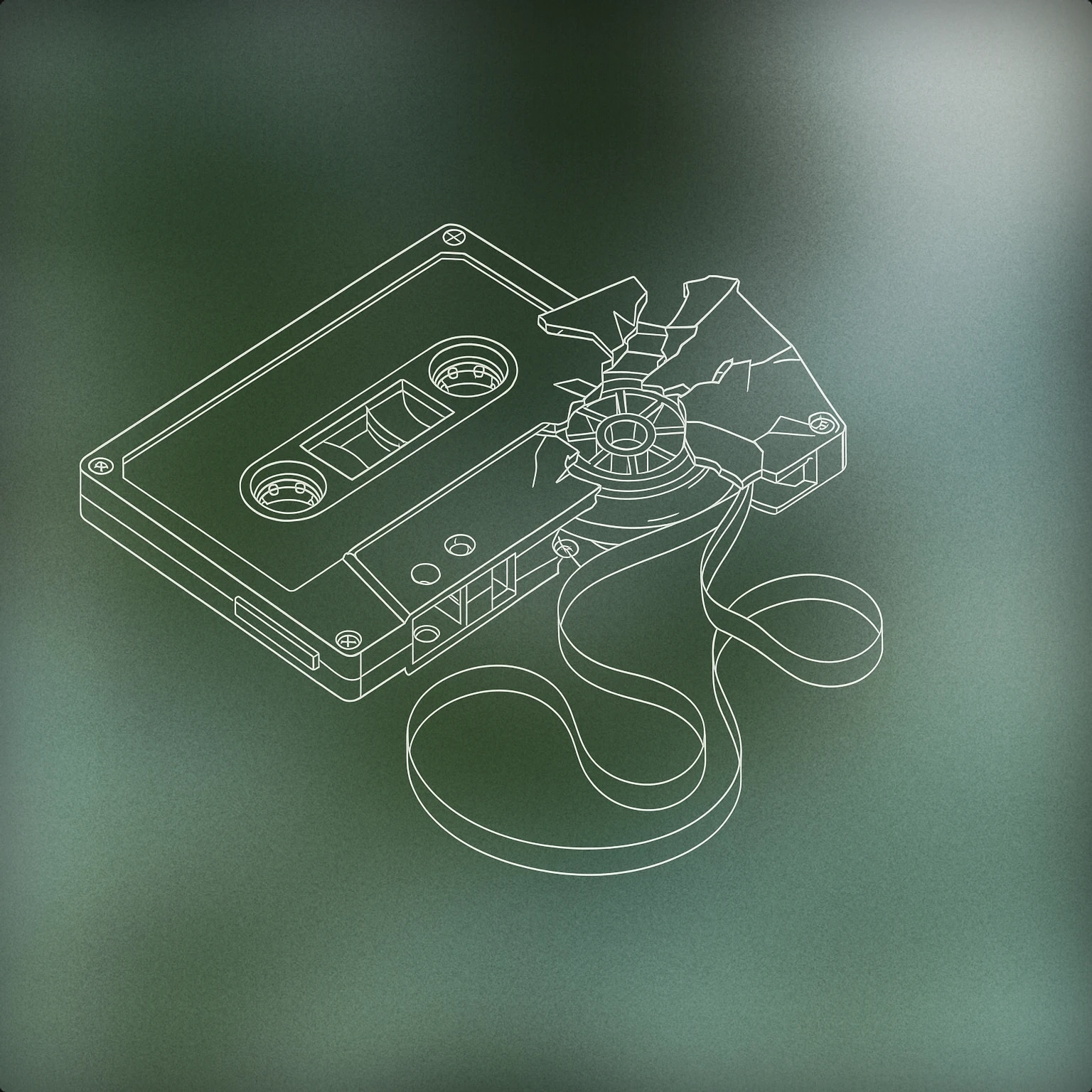 Cover of A shattered cassette tape with a broken reel partially unraveling for Crime sound effects