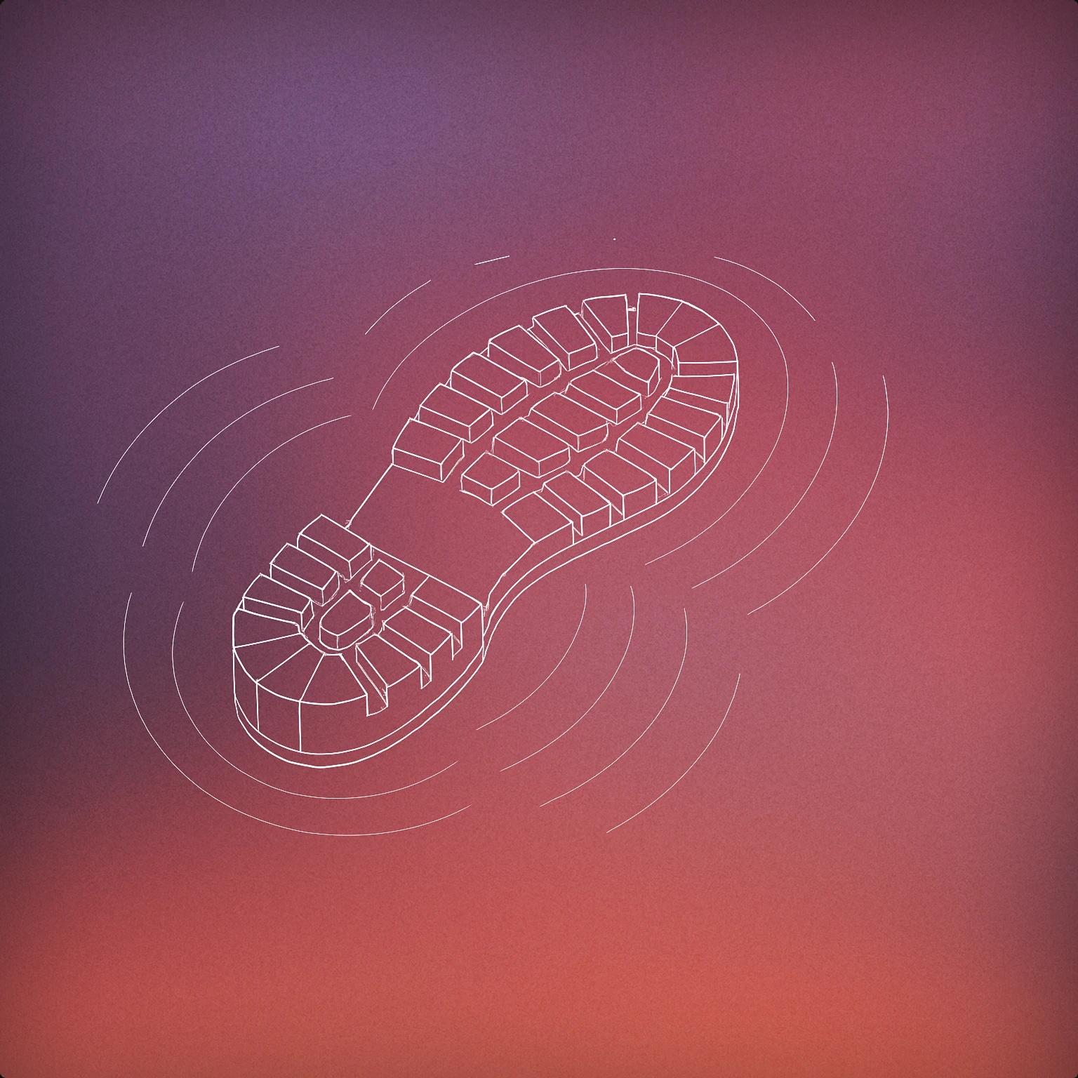 Cover of a single sturdy boot imprint with subtle vibration lines radiating outward for Stomping sound effects