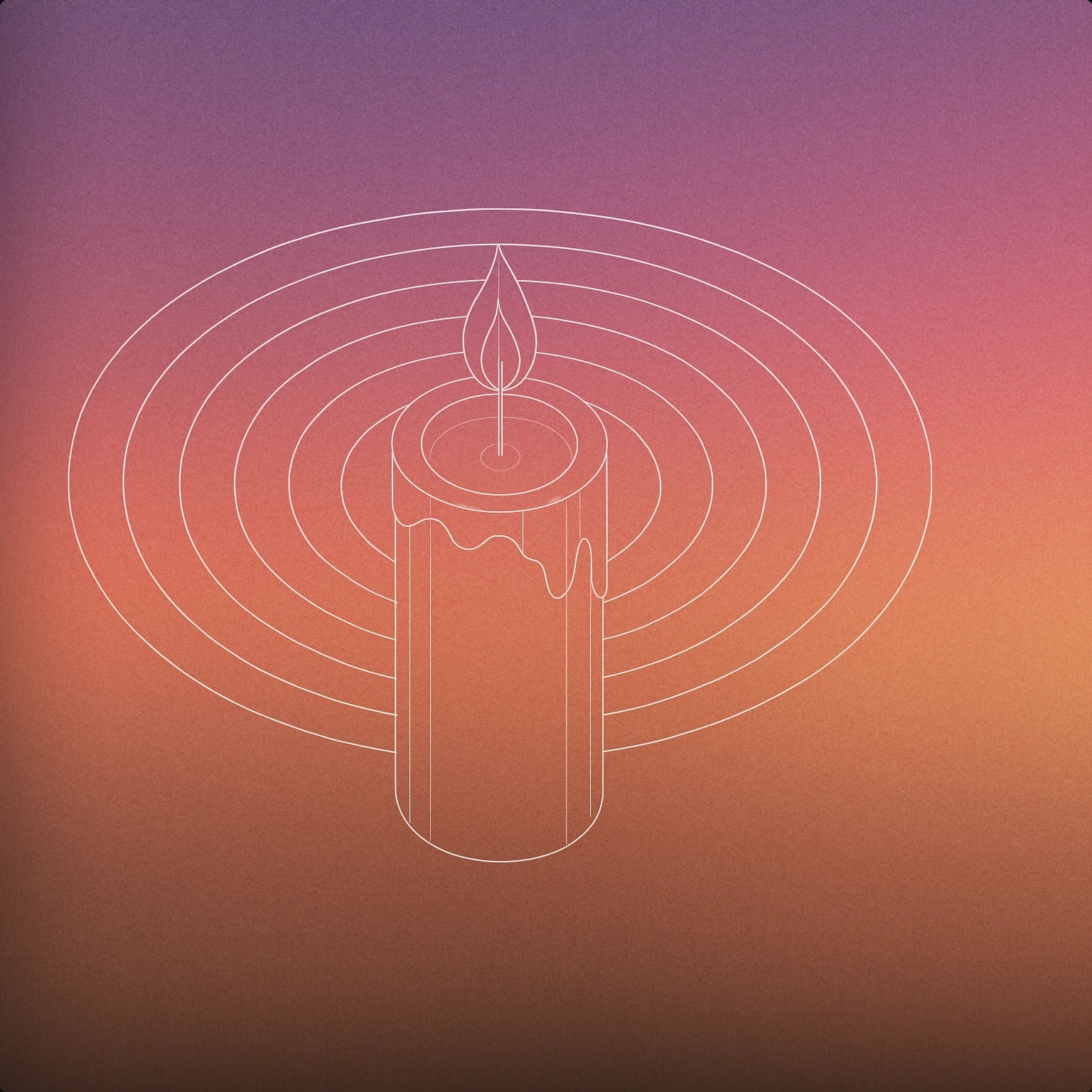 Cover of A candle with gentle melted curves at the top and a subtle flame, with concentric circular wave patterns radiating outward from the flame for Candle sound effects