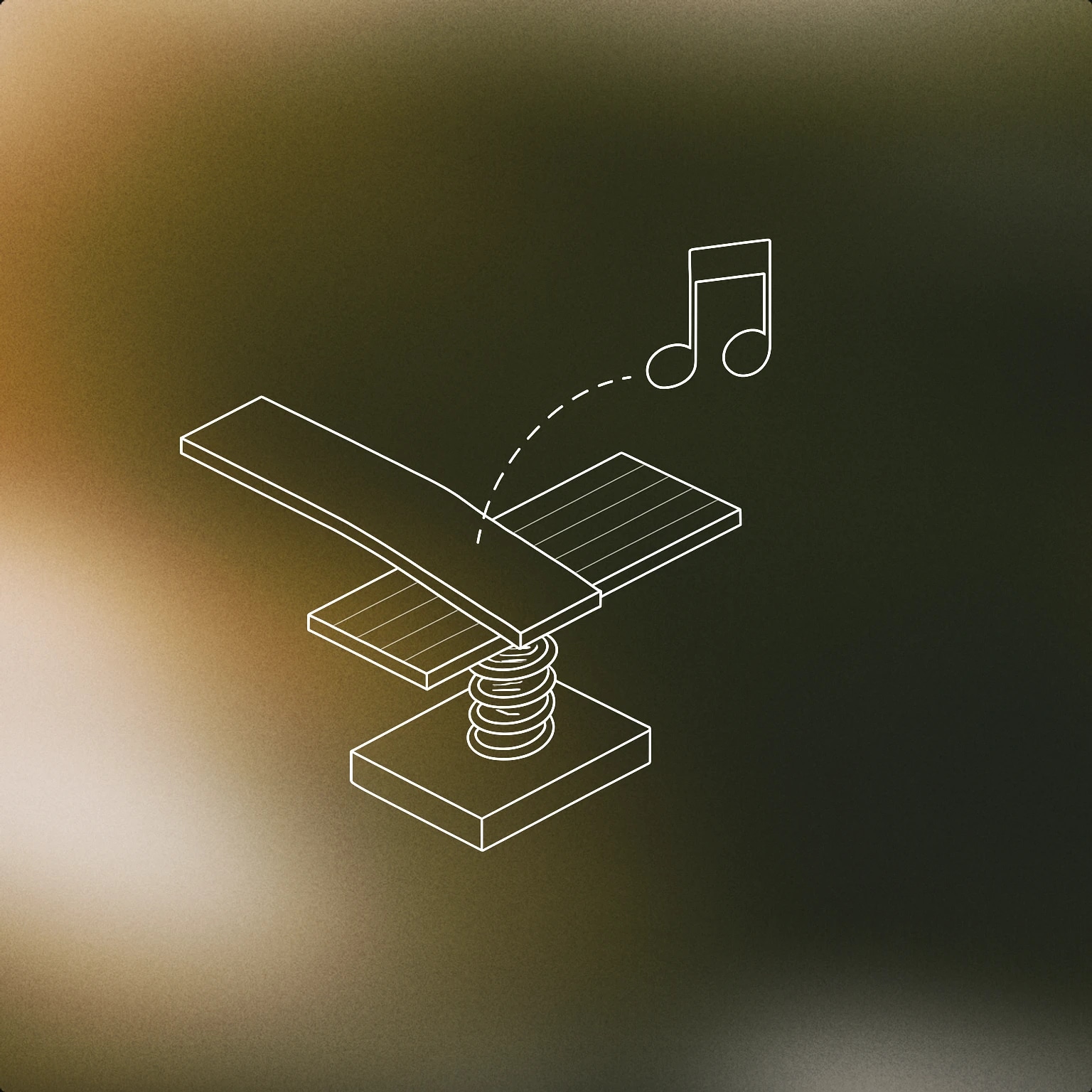 Cover of a stylized springboard with a single musical note bouncing off it for Hop sound effects