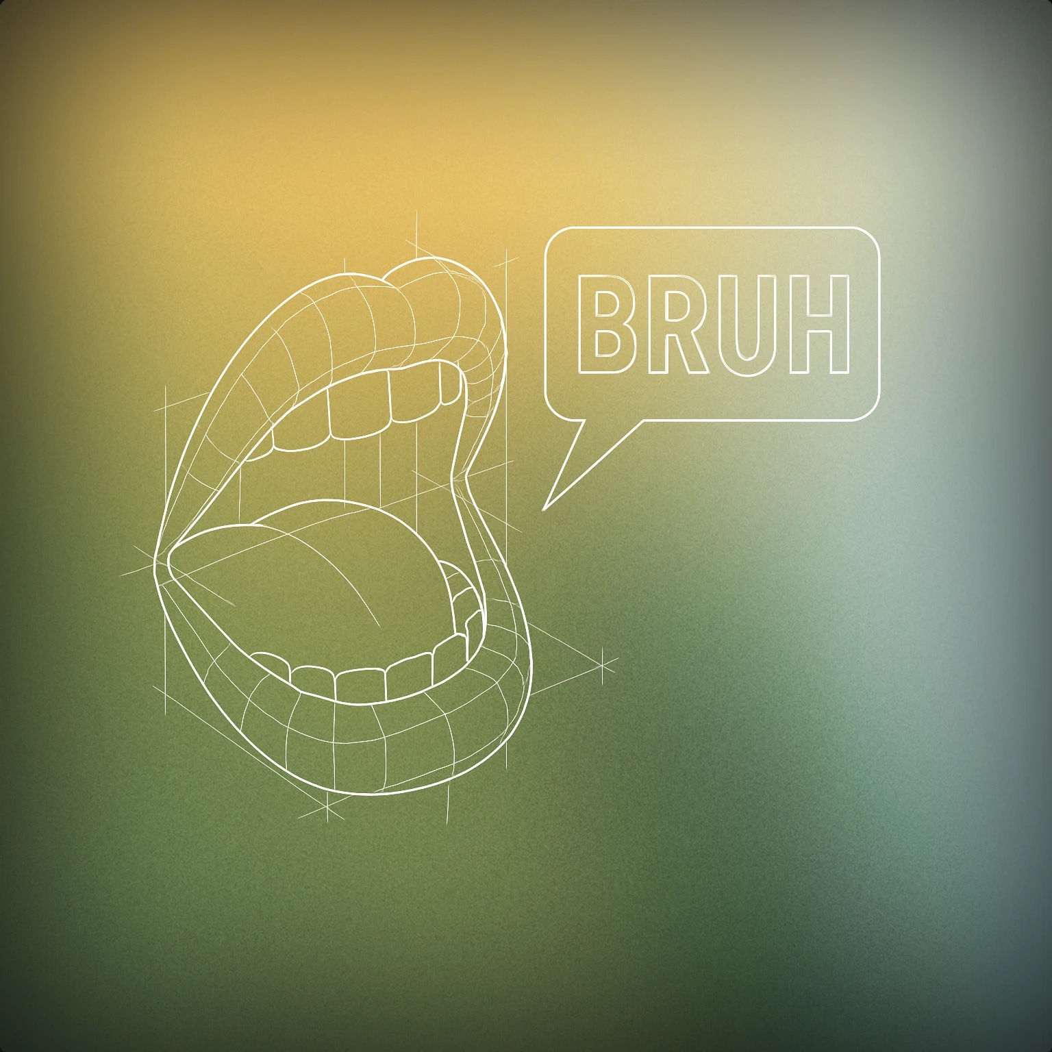 Cover of stylized open mouth with exaggerated lips and a speech bubble containing the word 'bruh' in bold, simple lettering for Bruh sound effects