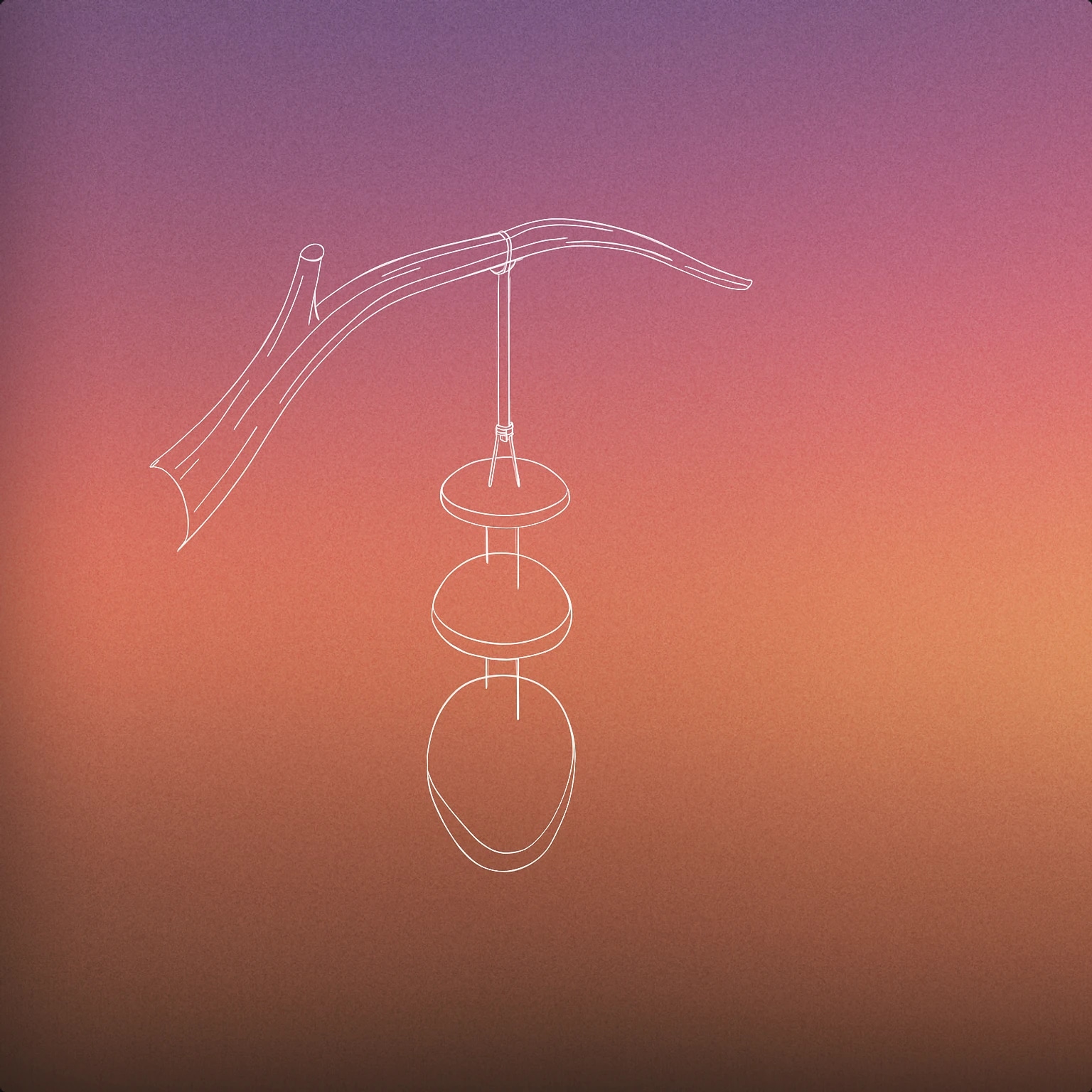 Cover of A minimalist stone chime hanging from a single curved branch for Rocks sound effects