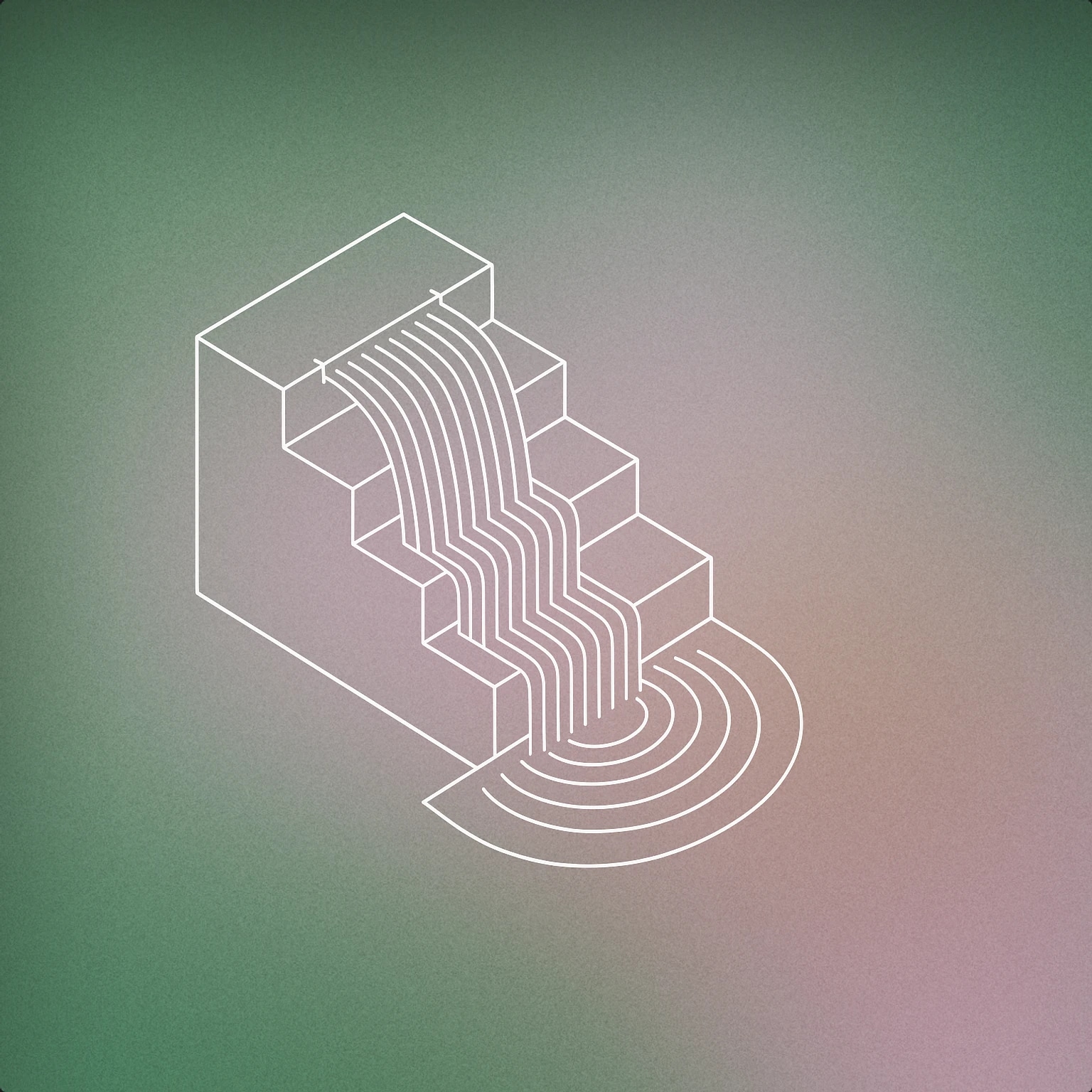 Cover of a stylized, geometric cascade of water flowing over a series of stepped platforms, with subtle ripple lines at the base to suggest movement and sound for Waterfall sound effects