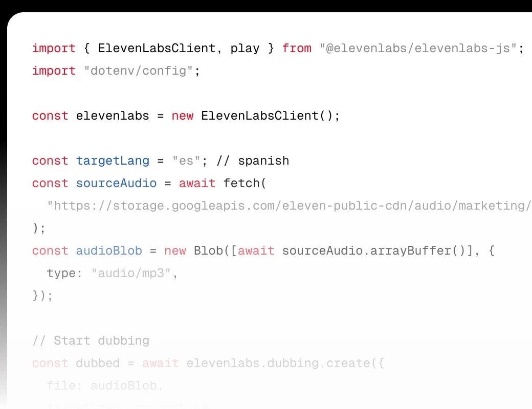 Feature section - dev dubbing code snippet