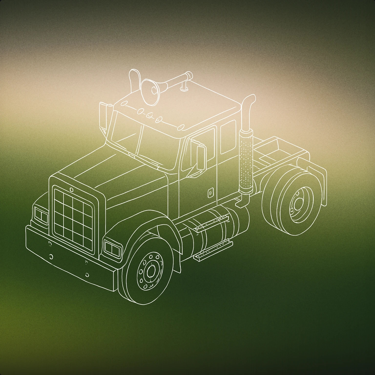 Cover of A large truck front with a prominent horn mounted on the roof for Truck Horn sound effects