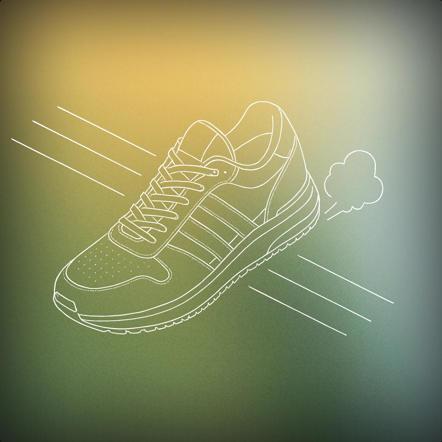Cover of a stylized sneaker with exaggerated motion lines and a small cloud of dust trailing behind it for Cartoon Running sound effects