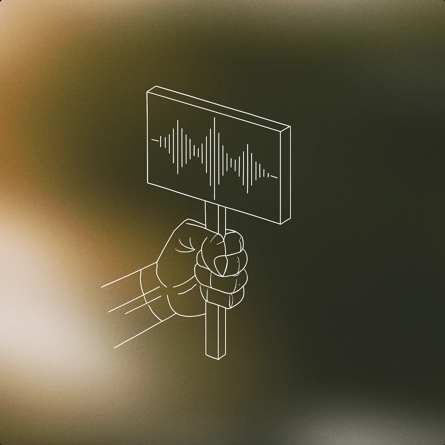 Cover of a raised fist gripping a stylized protest sign with soundwave patterns etched onto the sign's surface for Protest sound effects