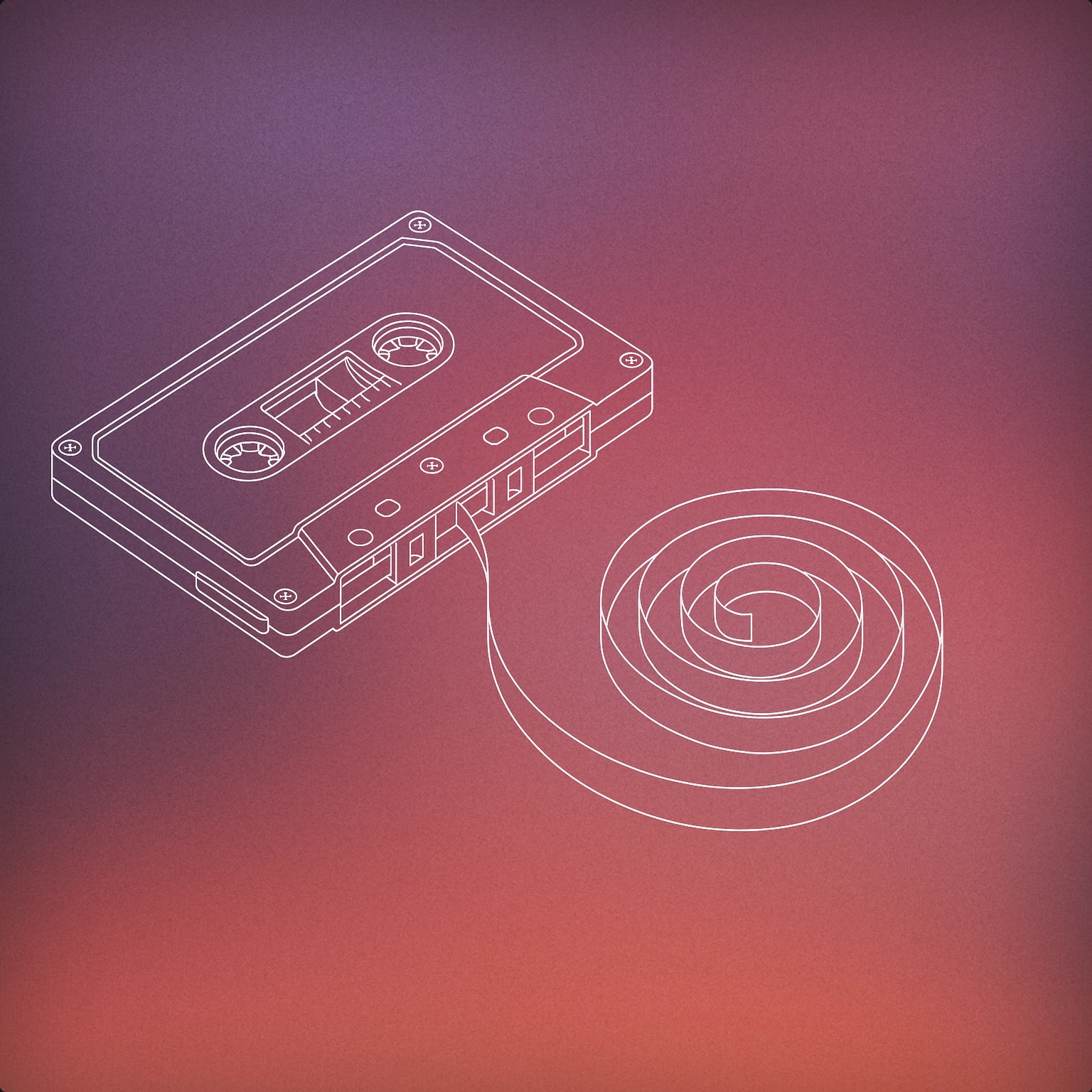 Cover of Cassette tape with unraveling tape forming a spiral for Sticky sound effects