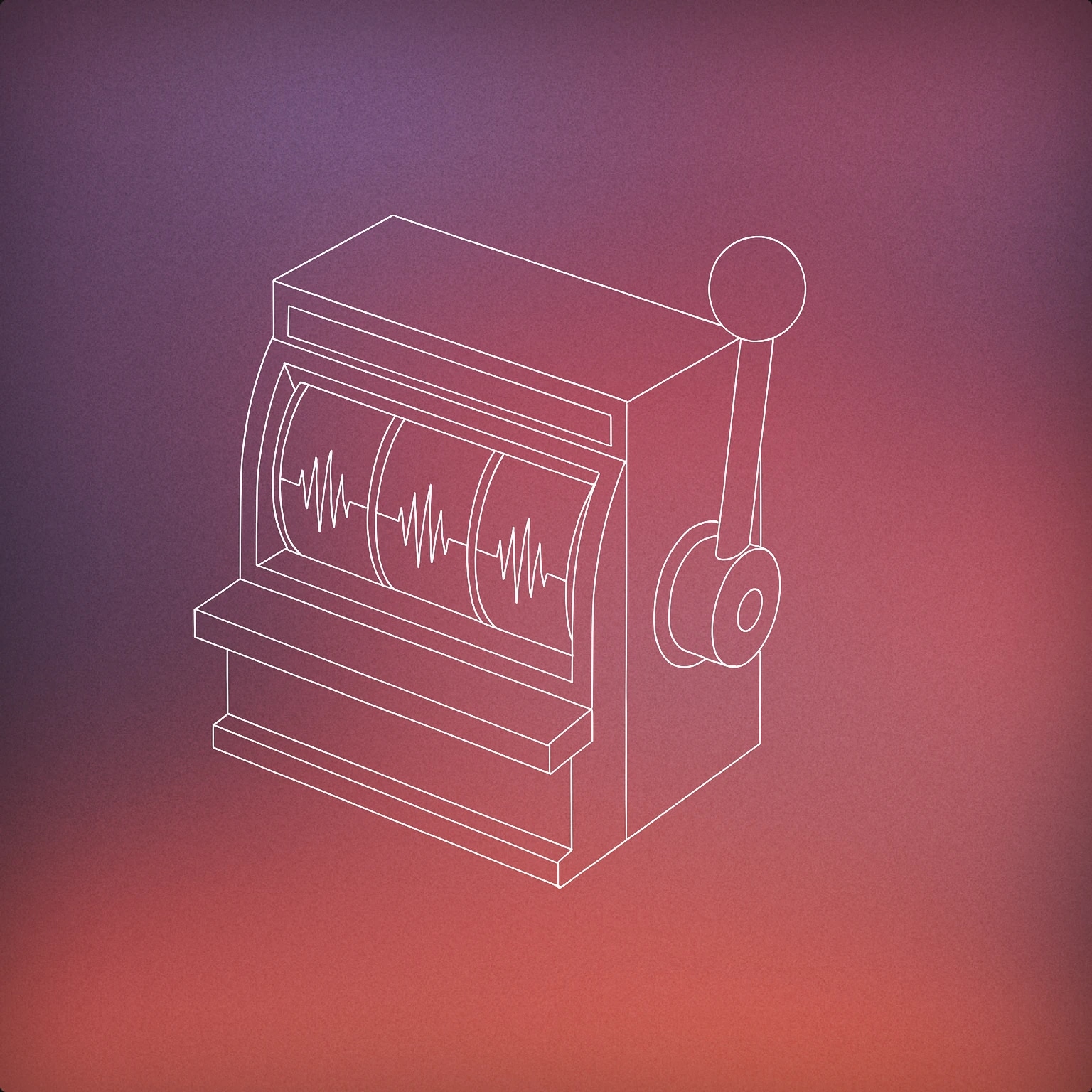 Cover of slot machine with a large, stylized lever and soundwave symbols on its reels for Jackpot sound effects