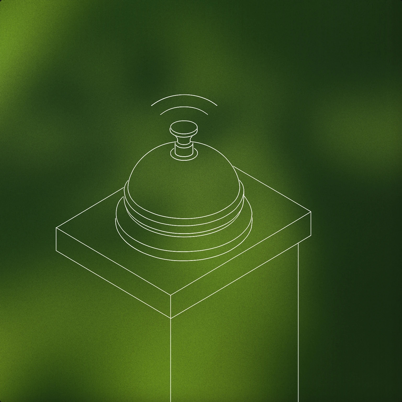 Cover of a reception bell placed on a front desk with subtle vibration lines above it for Hotel sound effects