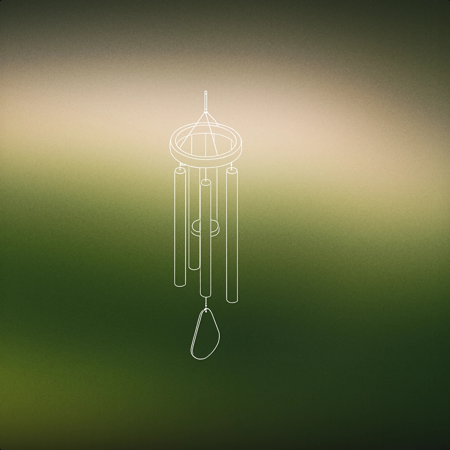 Cover of a single stylized hanging wind chime with a few elongated tubes and a central clapper, suspended from a simple circular top ring for Wind Chime sound effects