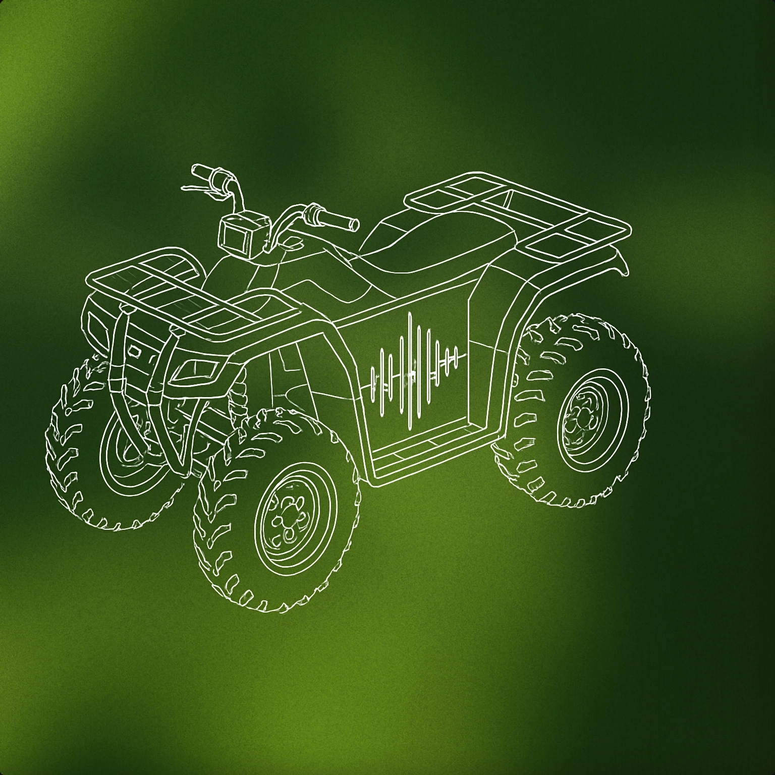 Cover of an all-terrain vehicle (ATV) with a stylized soundwave integrated into its body frame for Atv sound effects