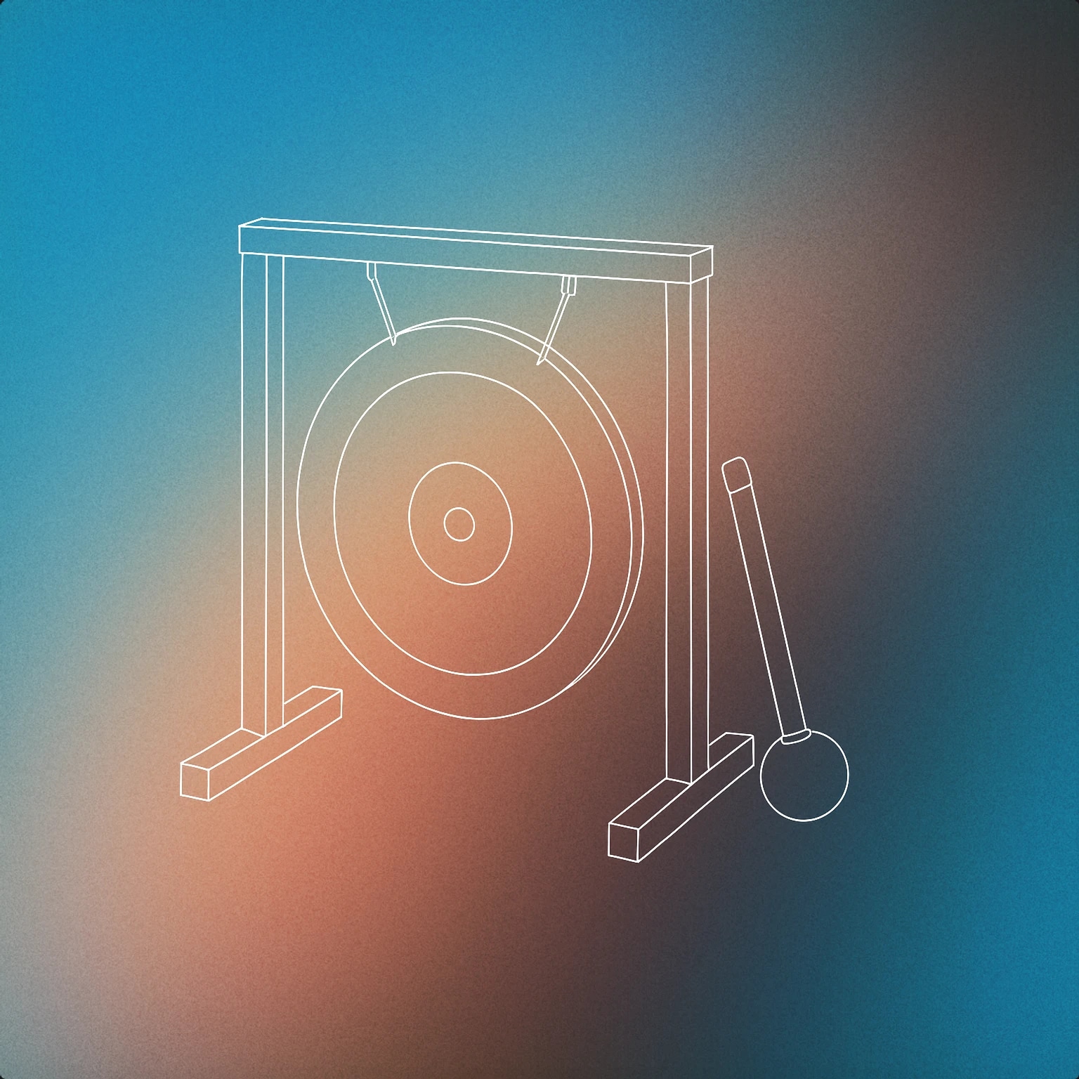 Cover of A large, circular gong suspended from a simple rectangular frame with a mallet resting against the frame for Gong sound effects