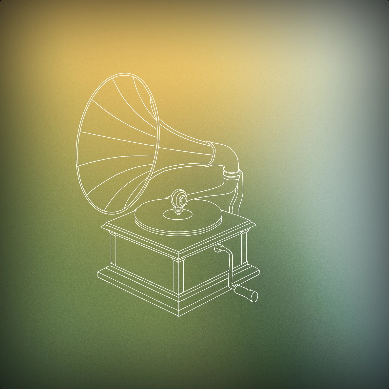 Cover of phonograph with a large horn and a hand crank for Antique sound effects