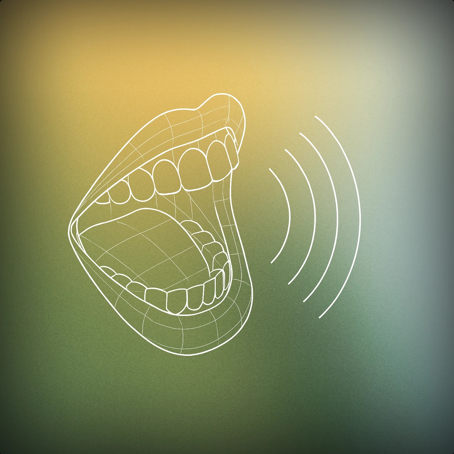 Cover of a stylized open mouth with a wide smile and visible teeth, with subtle curved lines radiating outward to suggest sound for Laughter sound effects