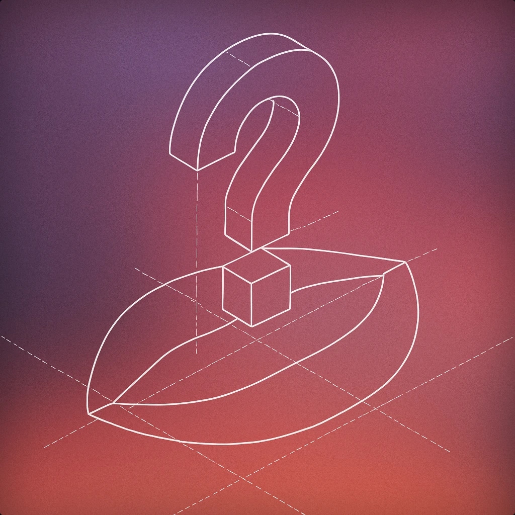 Cover of a stylized question mark emerging from a simple mouth shape for Huh sound effects