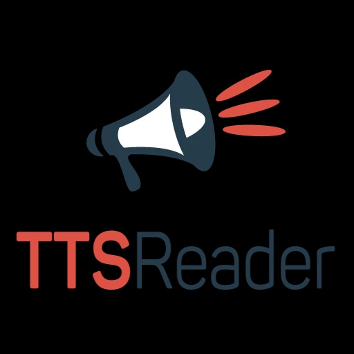 A megaphone with sound waves and the text "TTSReader" below it.