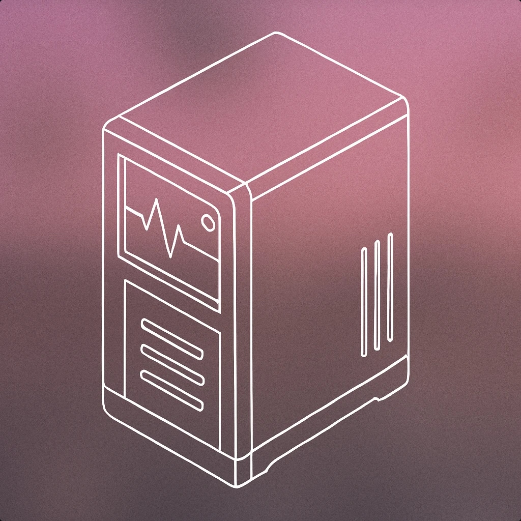 Cover of Compact server tower with a stylized waveform display on its front panel for Data sound effects