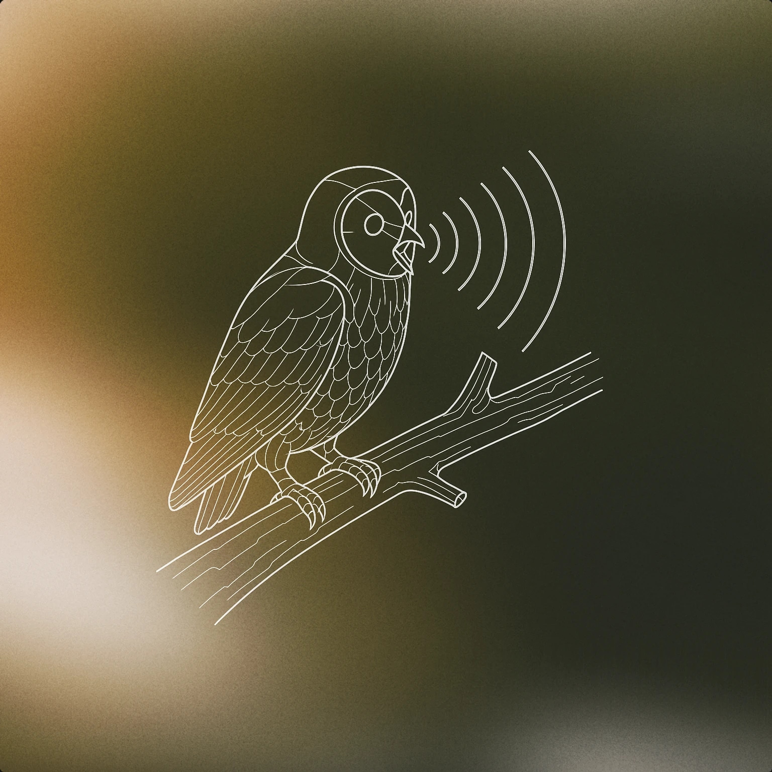 Cover of A solitary owl perched on a tree branch with visible soundwaves emanating from its beak for Night Forest sound effects
