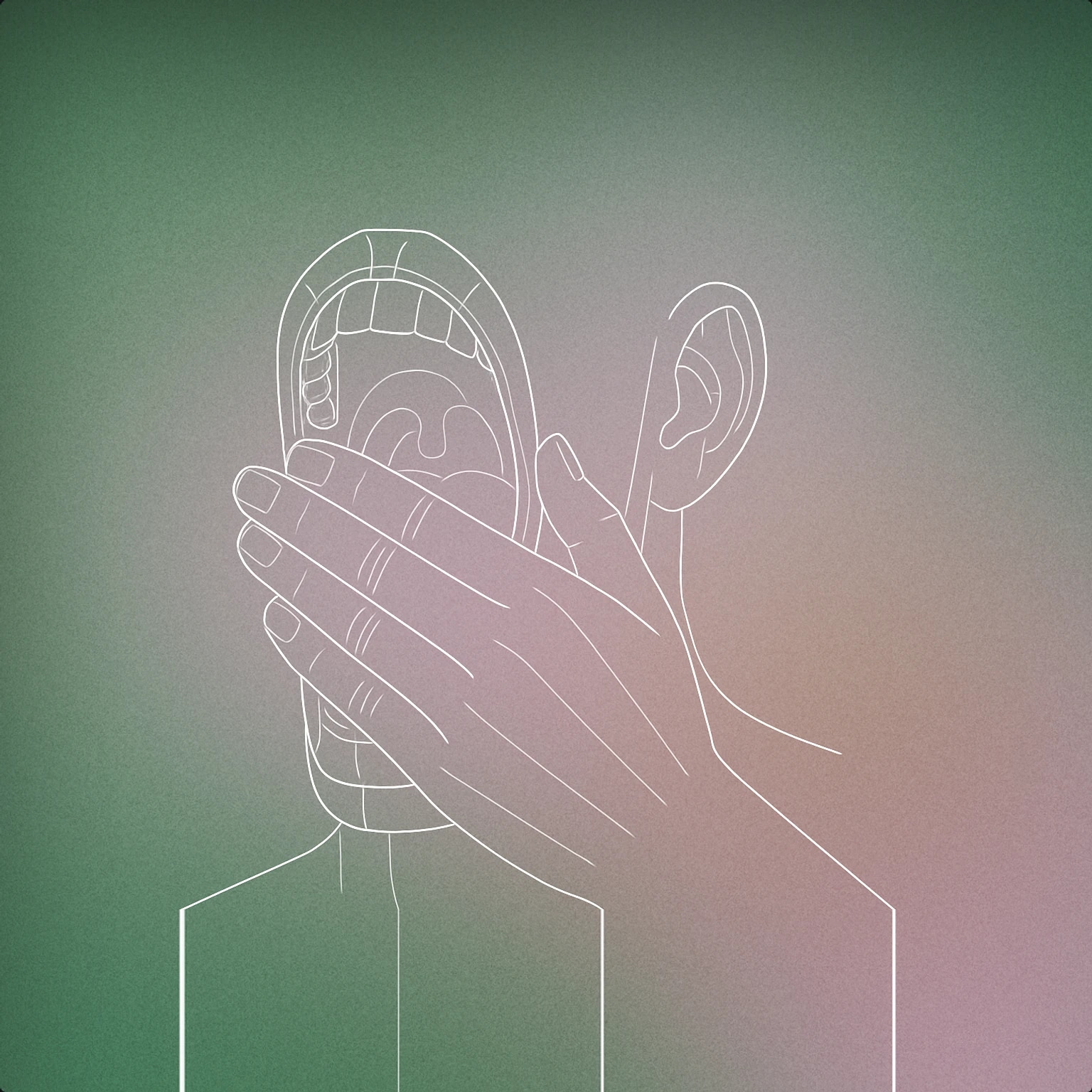 Cover of A wide-open human mouth with a hand covering it, mid-yawn, shown in profile for Yawn sound effects