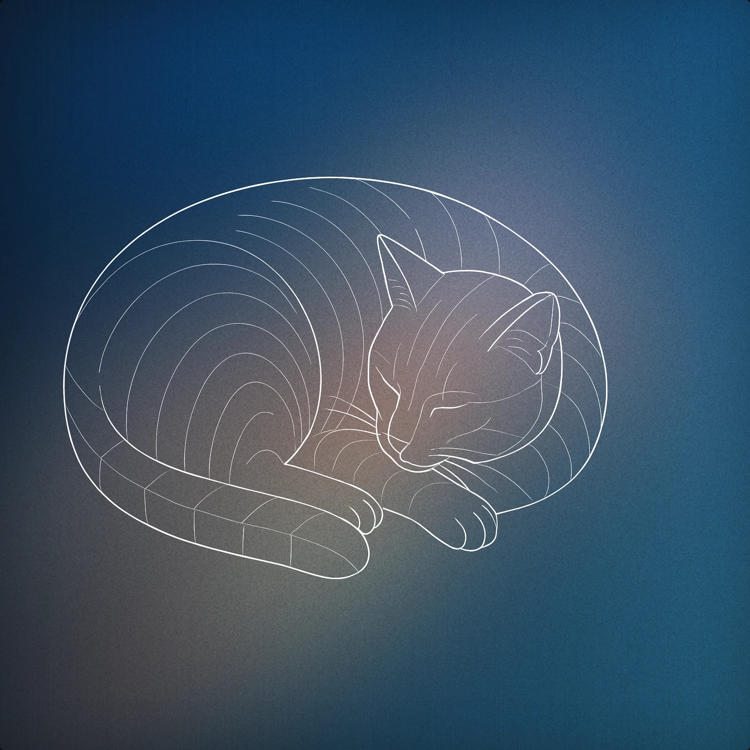Cover of Curled-up cat with gentle curved lines emanating from its chest for Cat Purring sound effects