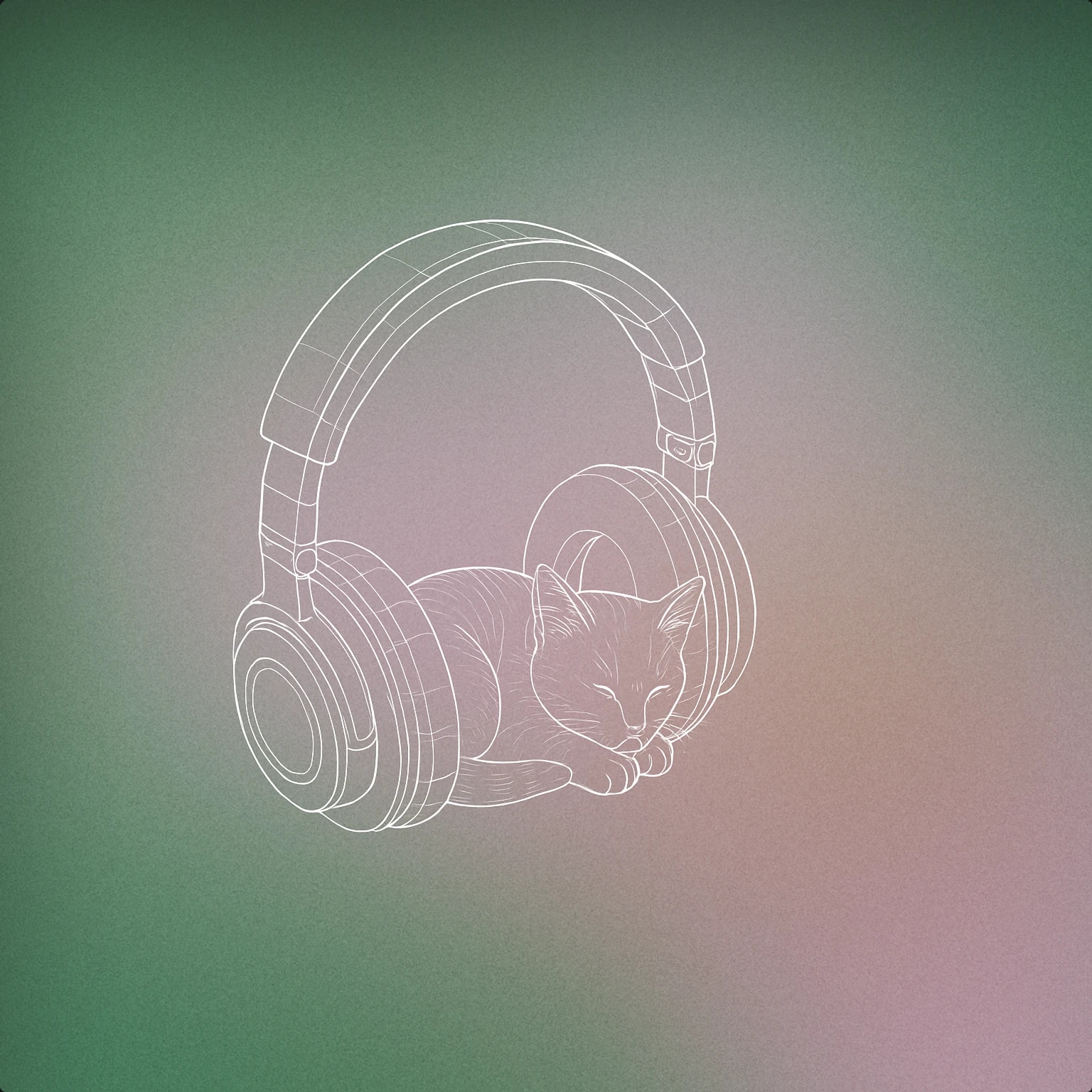 Cover of a pair of oversized headphones gently cradling a small, sleeping kitten for Aww sound effects