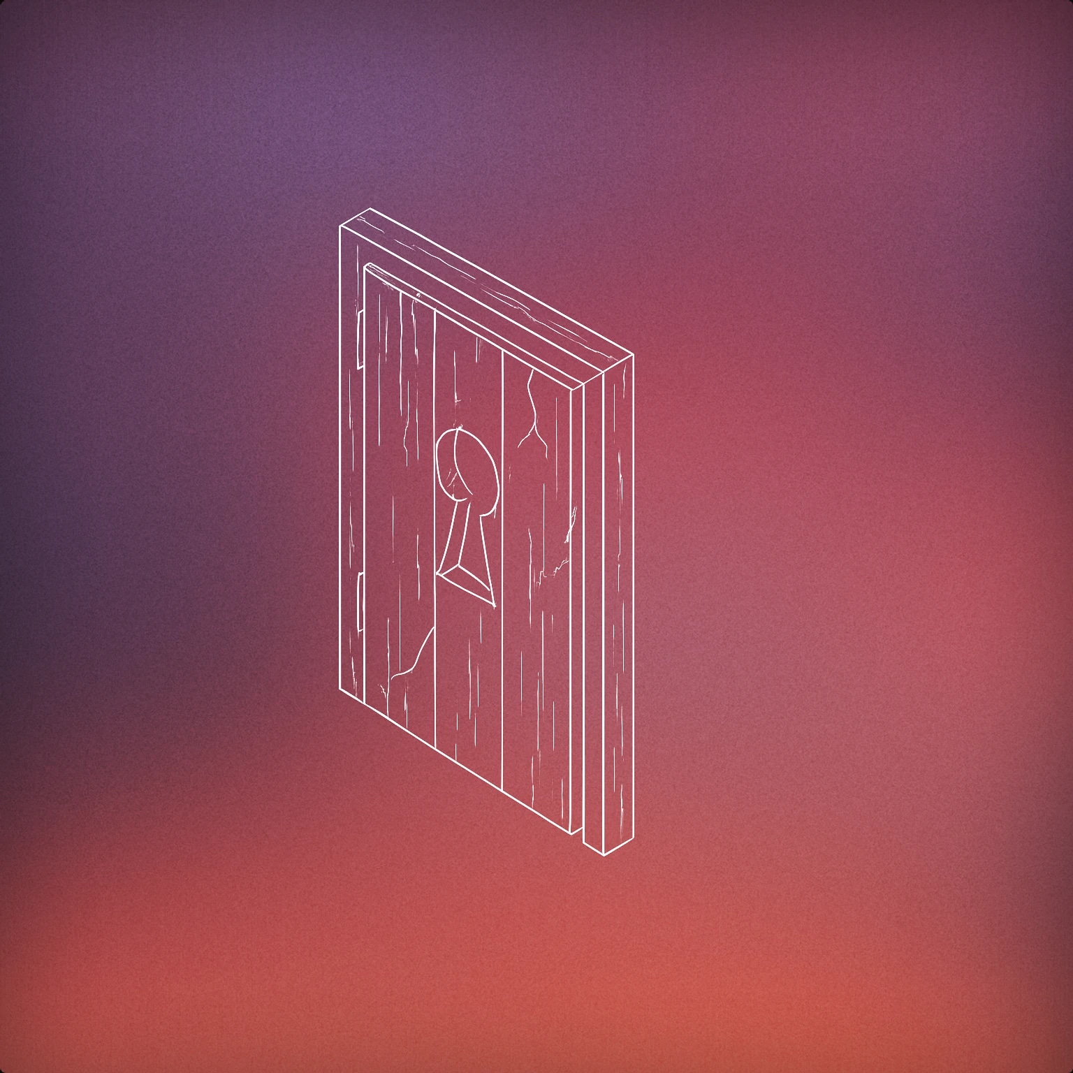 Cover of a cracked, old wooden door slightly ajar with a large, exaggerated keyhole for Horror Foley sound effects